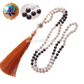 Bijoux de yoga, collier de pompon de 108 perles de lune mala Lotus noir brillant